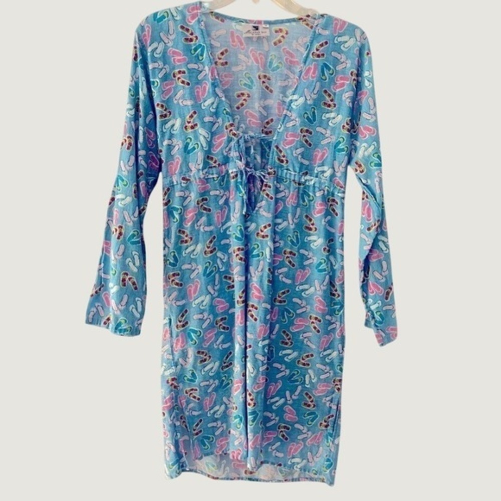 Malabar Bay By Jayes Beach Cover Up Dress Womens Small Blue Flip Flop Print